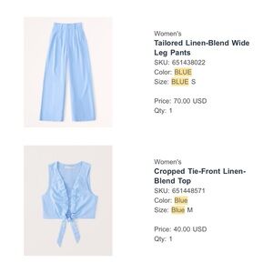 Abercrombie & Fitch Sky Blue Linen Tie-Front Crop Top & Shorts